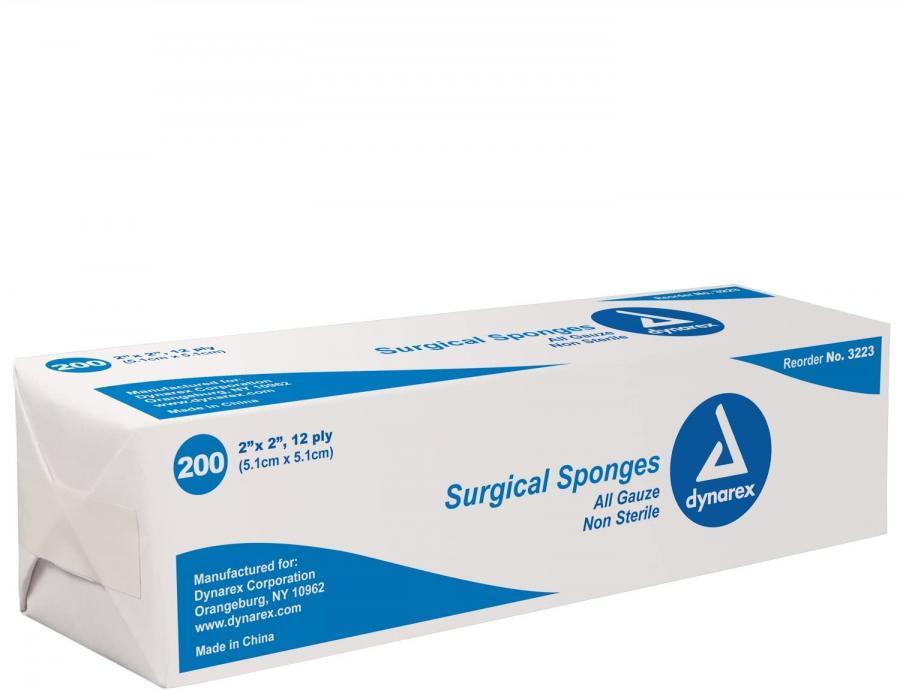 Dynarex Gauze Sponge, Non-Sterile, 2” x 2”12-Ply 8000/cs